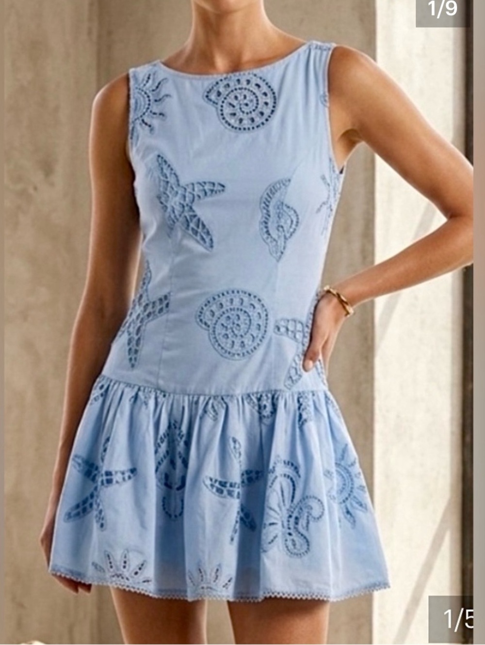Caroline Constas Sea Shells Motifs Eyelet mini dress COTTON blue size 6